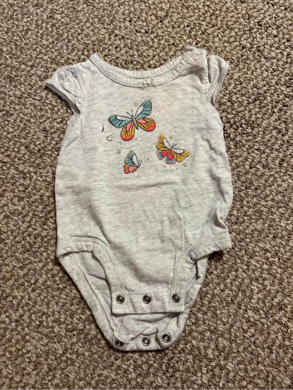 Baby Girl Short Sleeve Carter's Heather Gray Glitter Butterfly Bodysuit 3 Months